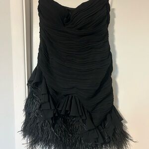 Minuet Petite Black Strapless Dress with Feather Detail